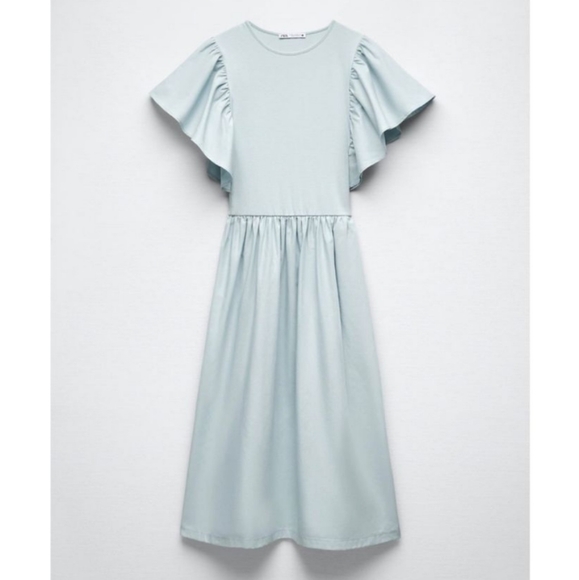 Zara Ruffled Dress Light Green Size Small - Picture 5 of 16